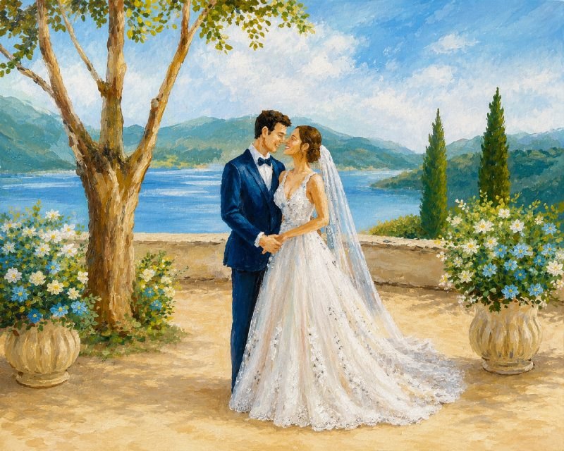 Peinture acrylique de mariage en direct